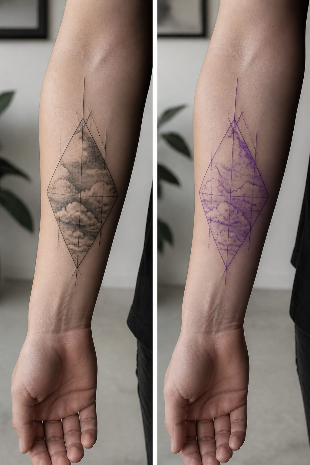 40 Cloud Tattoo Ideas for 2026: Japanese, Storm, Sleeve & More 38 Tattoo of clouds inside geometric shapes.