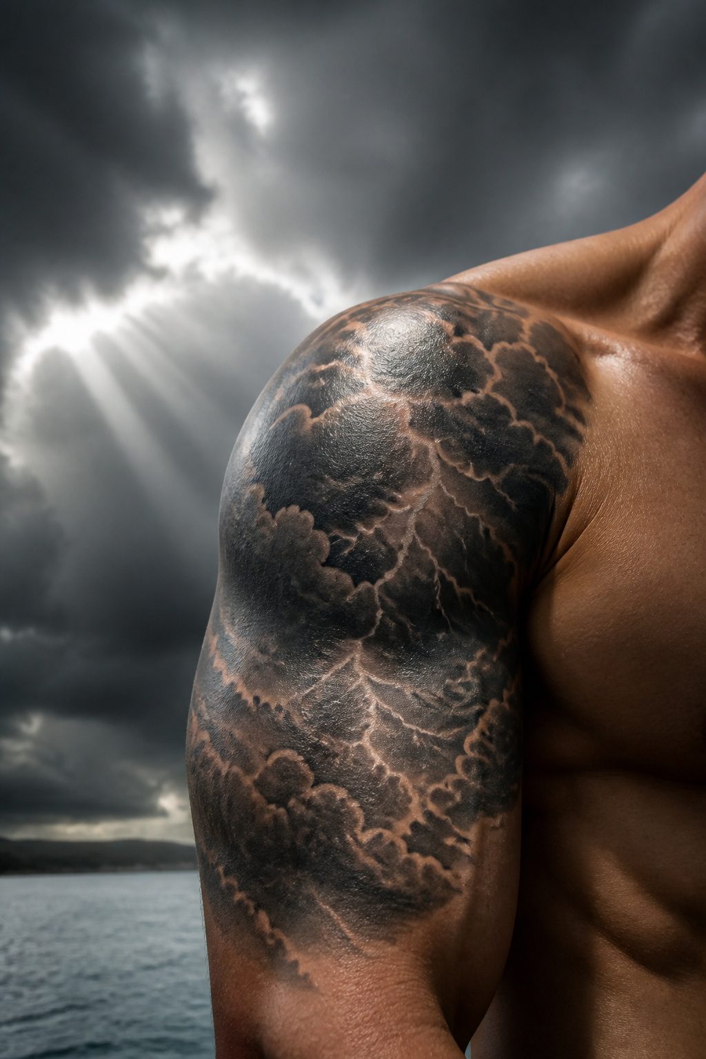 40 Cloud Tattoo Ideas for 2026: Japanese, Storm, Sleeve & More 3 Tattoo of a storm cloud with layered gray shading and lightning.