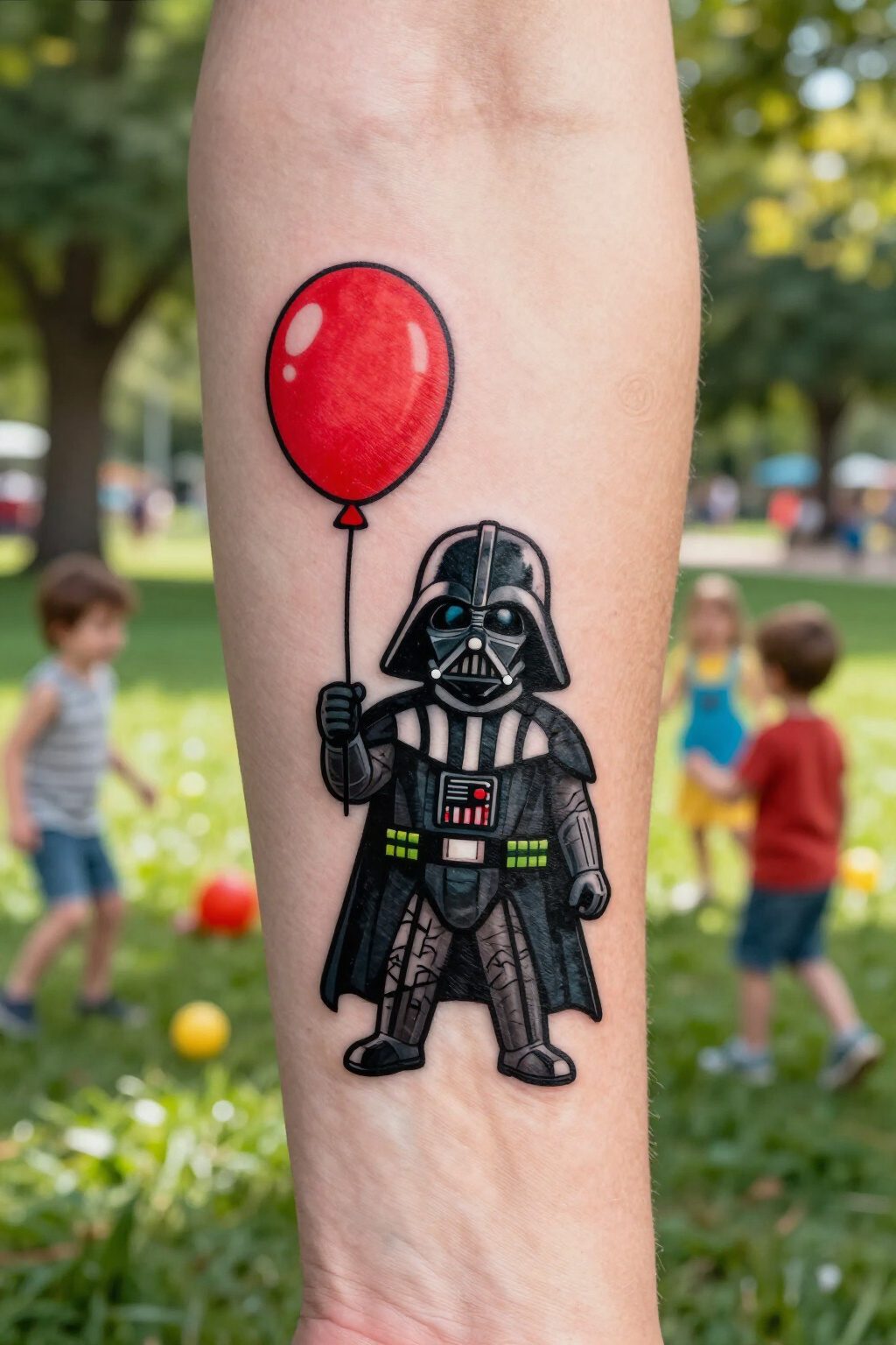 Darth Vader Tattoo: Styles, Meanings and Design Ideas 15 Childish drawing of Darth Vader with a balloon, depicting innocence.