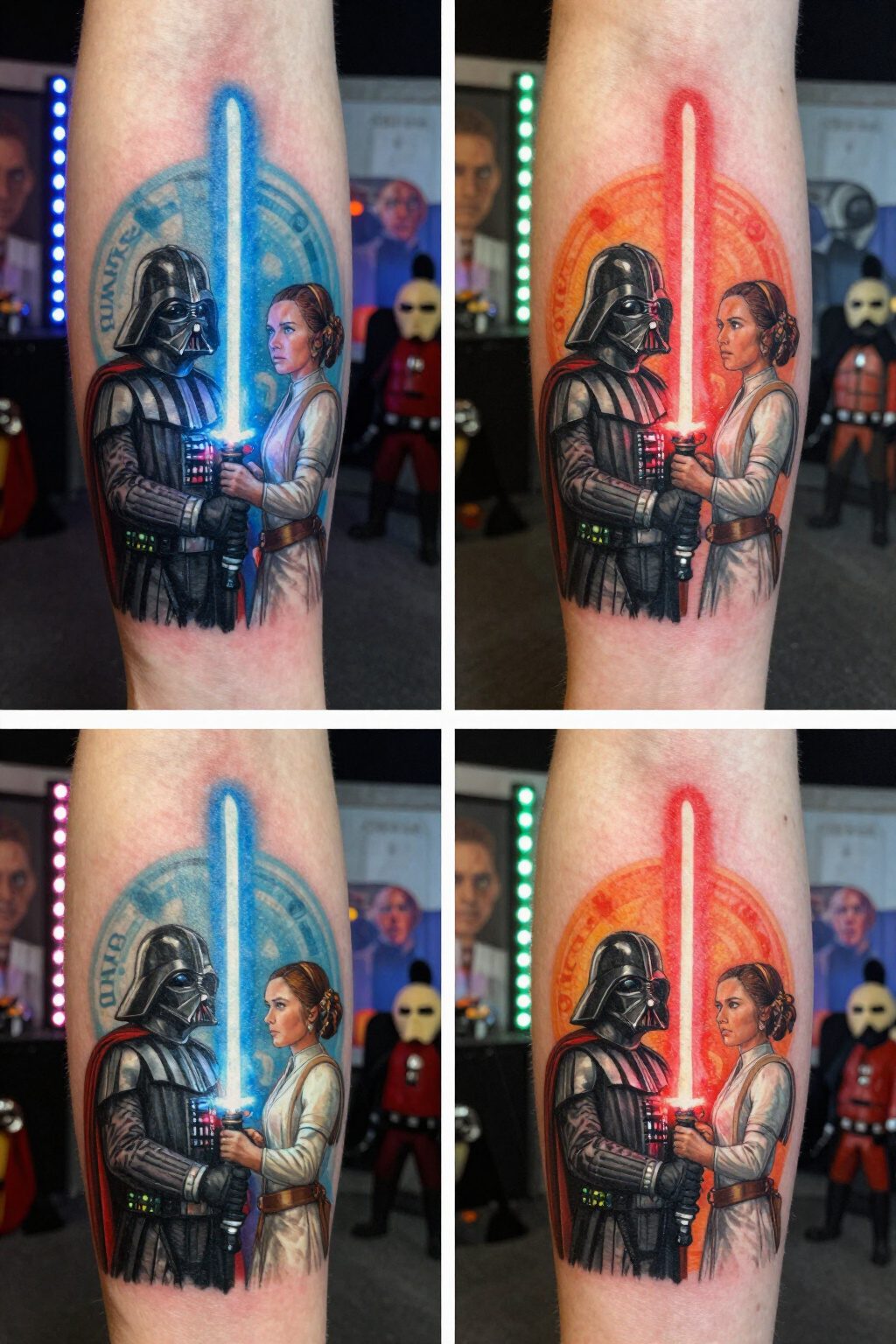 Darth Vader Tattoo: Styles, Meanings and Design Ideas 10 Tattoo of Darth Vader and Princess Leia facing each other with lightsabers.