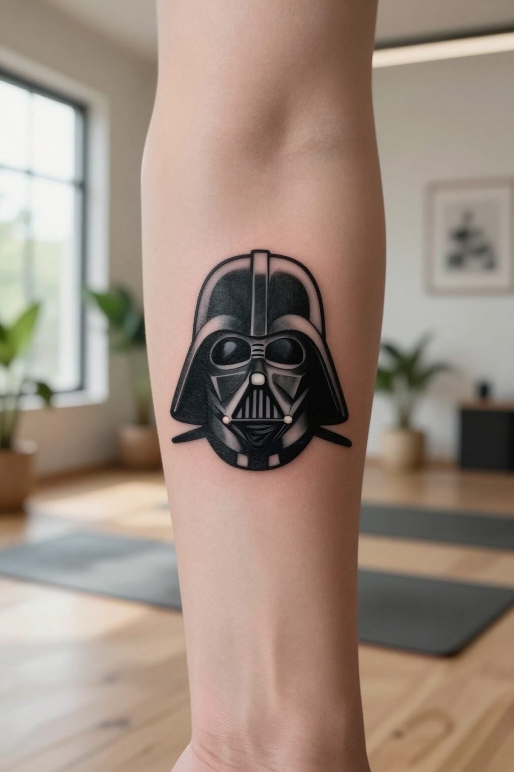 Darth Vader Tattoo: Styles, Meanings and Design Ideas 4 Minimalist outline tattoo of Darth Vader's helmet on skin.