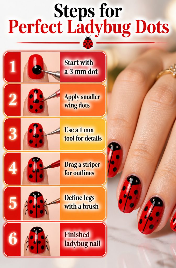 A dotting tool used for creating black dots on ladybug nails.