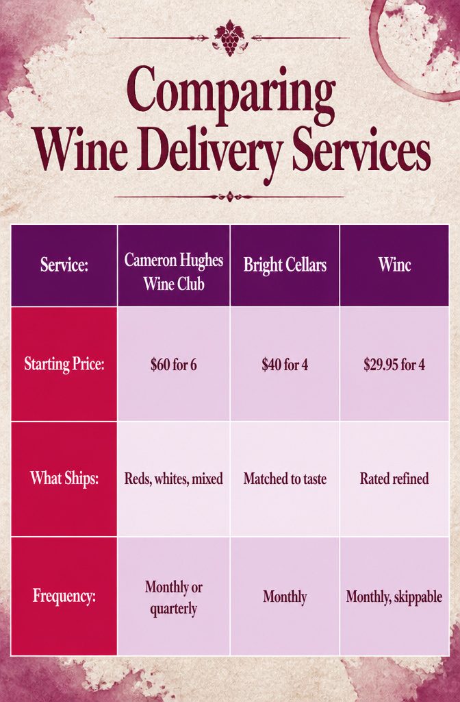 Get in Touch Wine Channels: 5 Methods to Connect 2 A chart comparing different wine delivery services and their features.