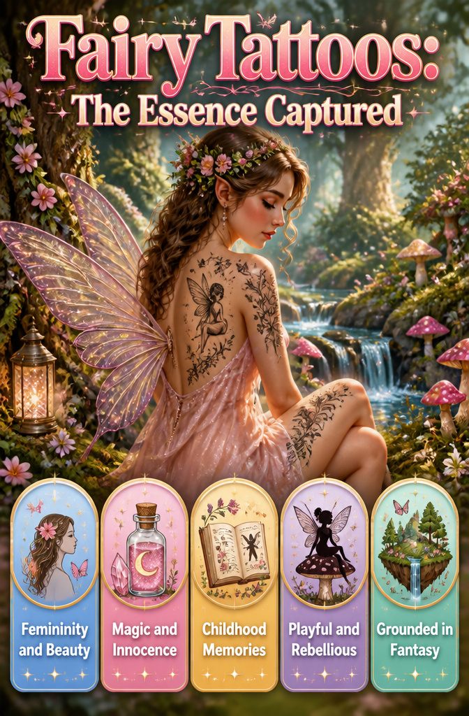 Fairy tattoo capturing elements of beauty and creativity.