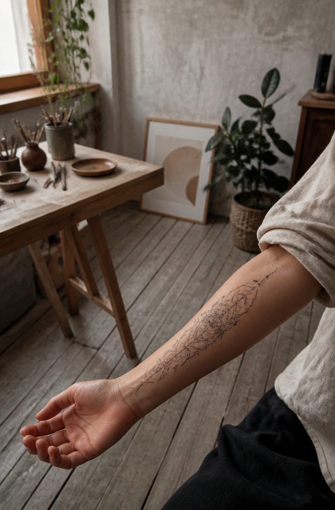 A visual guide showing the placement of line art tattoos.