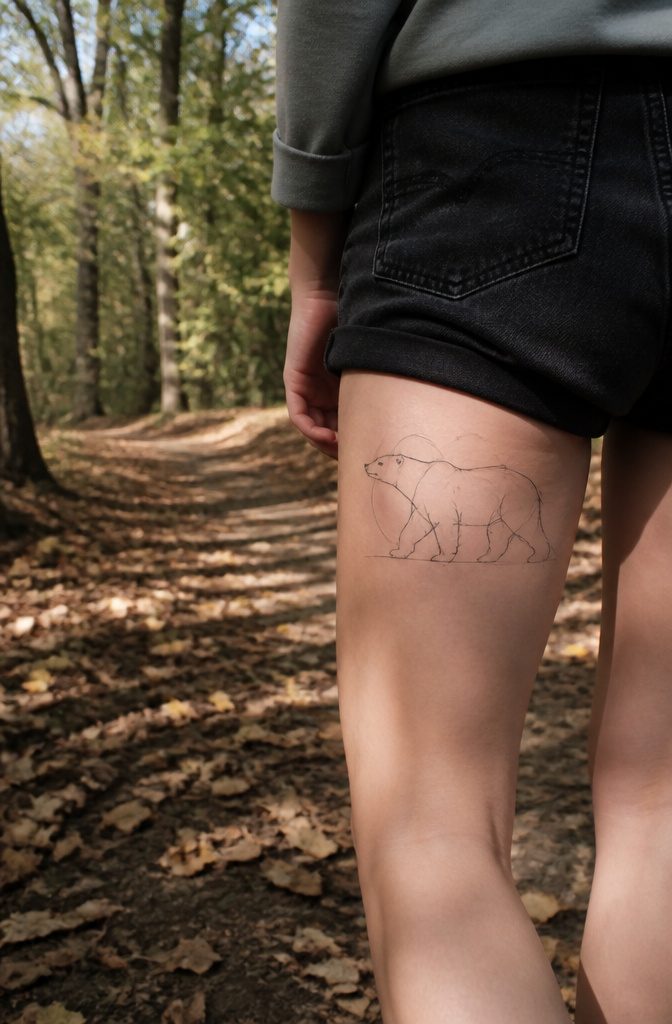 16 Polar Bear Tattoo Ideas for Every Style 13 Abstract sketchy polar bear tattoo on an outer thigh.