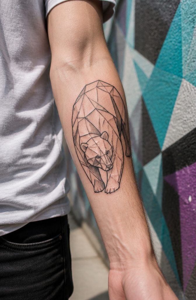 16 Polar Bear Tattoo Ideas for Every Style 4 Geometric polar bear tattoo on a forearm.