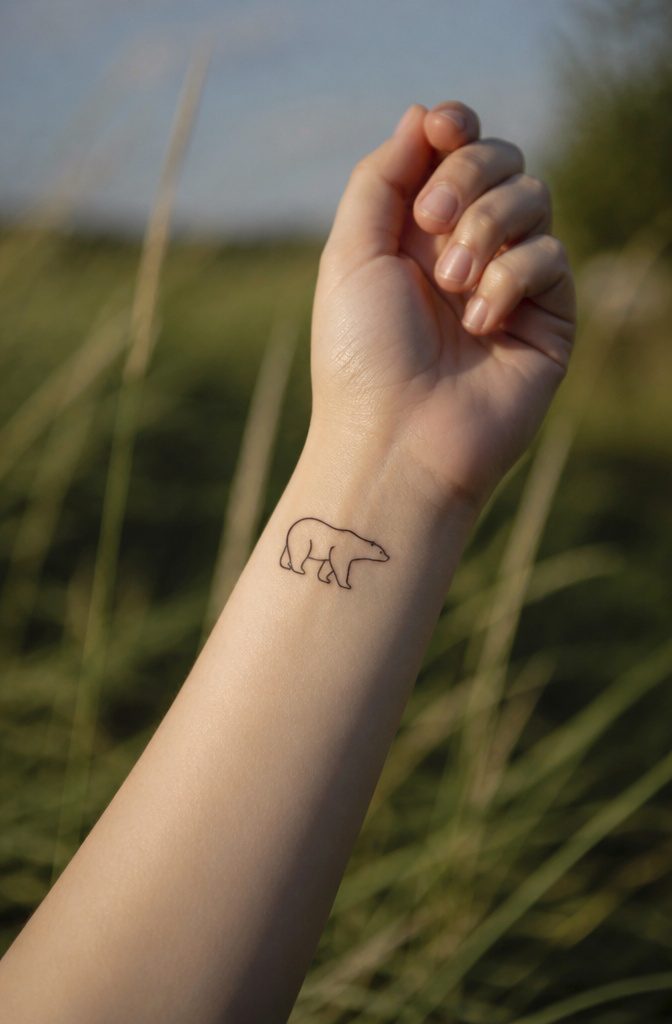 16 Polar Bear Tattoo Ideas for Every Style 2 Minimalistic polar bear tattoo featuring clean, simple lines.