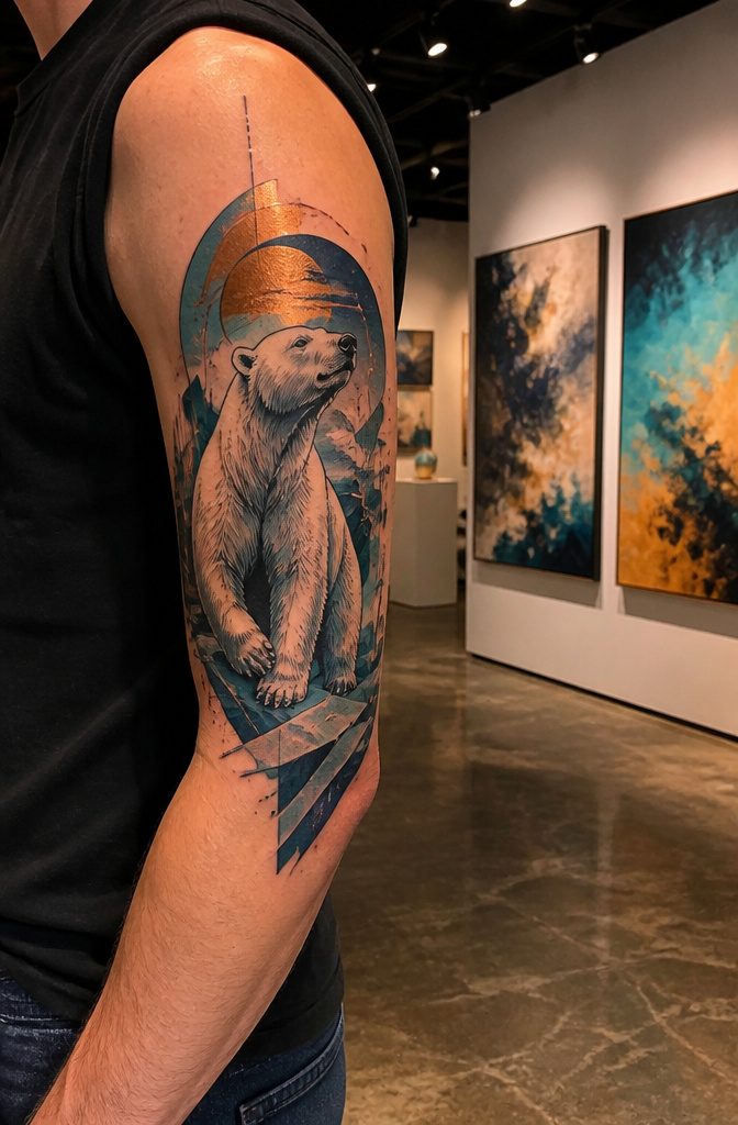 16 Polar Bear Tattoo Ideas for Every Style 10 Neo-traditional polar bear tattoo on an outer arm.