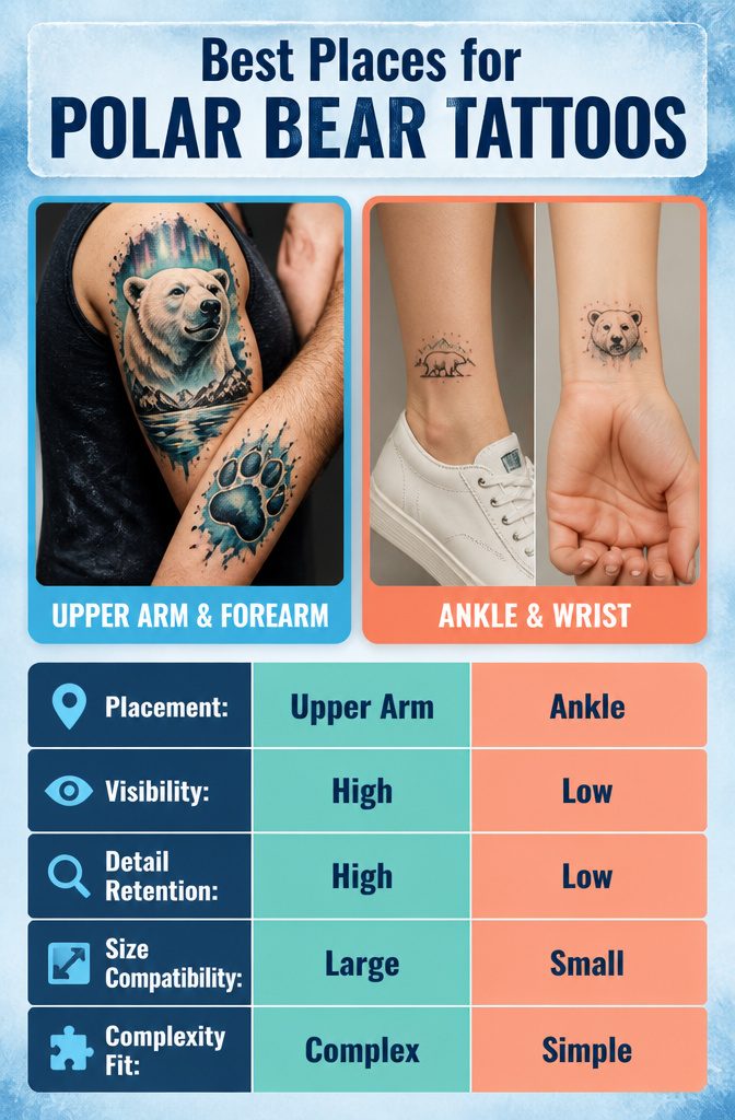 16 Polar Bear Tattoo Ideas for Every Style 18 Information image on the best places for polar bear tattoos.