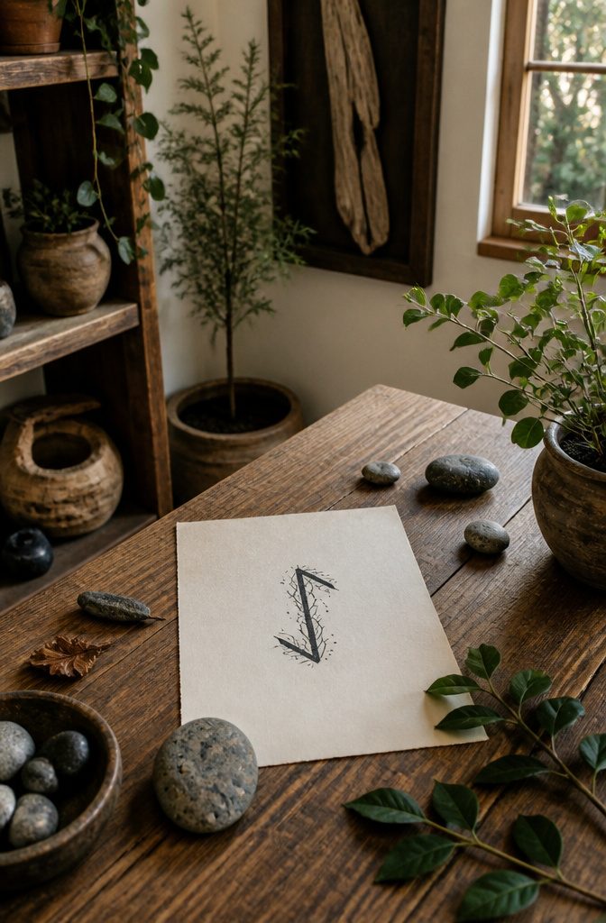 The Eihwaz rune illustrated in a tattoo design.