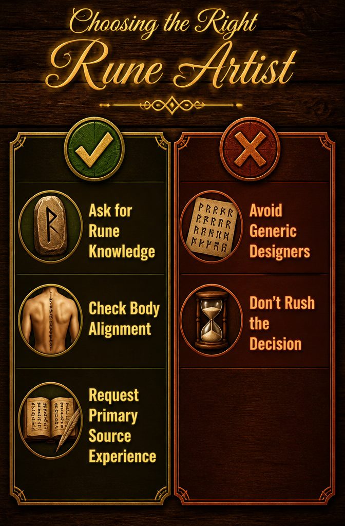 An information image titled 'Choosing the Right Rune Artist'.