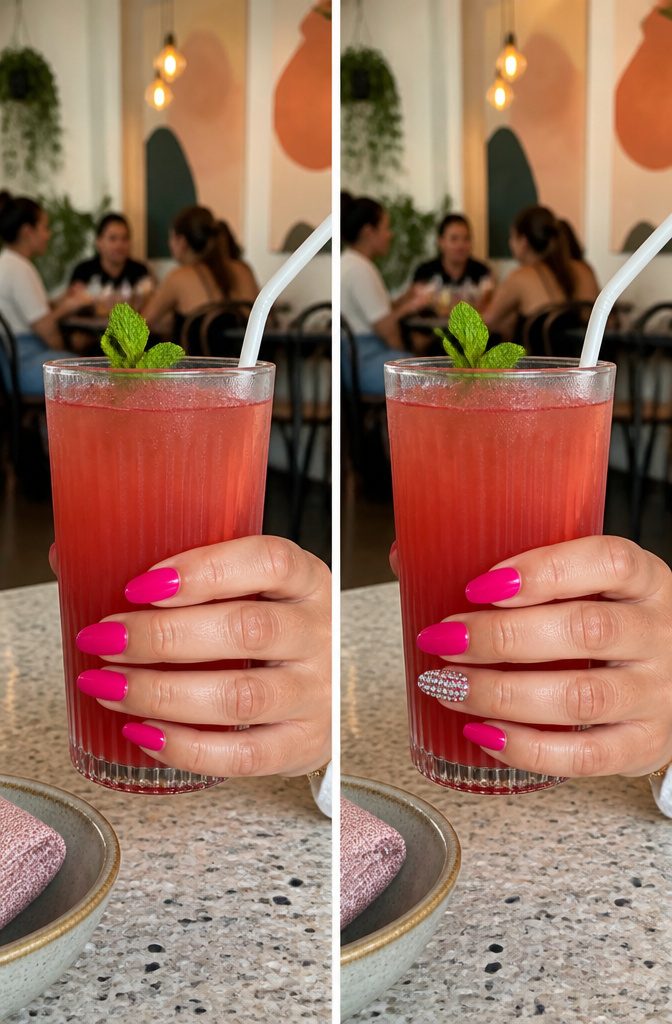 Rhinestone Nail Designs: 11 Ideas for Every Style 10 Nails with one fully jeweled accent nail among plain polish on others.
