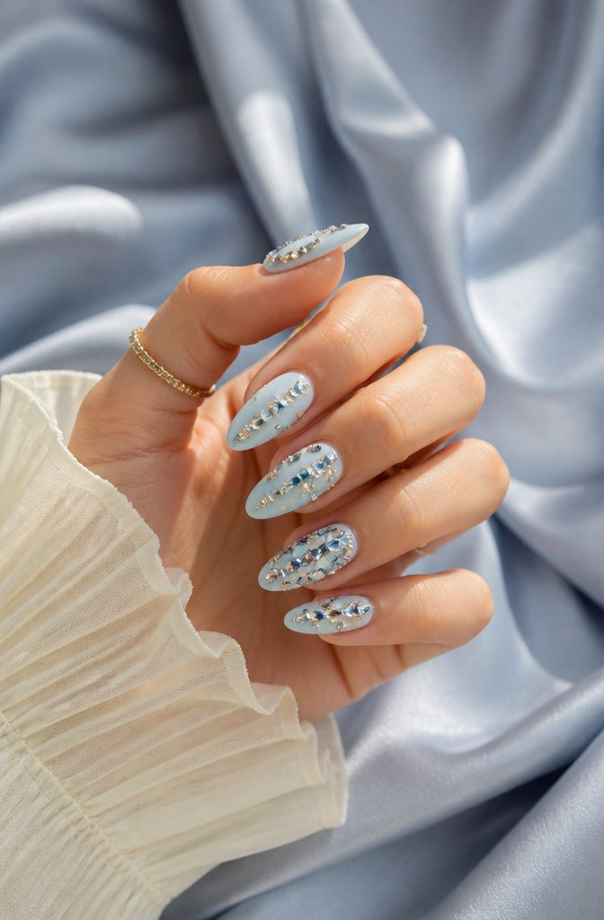 Rhinestone Nail Designs: 11 Ideas for Every Style 6 Nails adorned with various shapes of rhinestones creating a dynamic look.