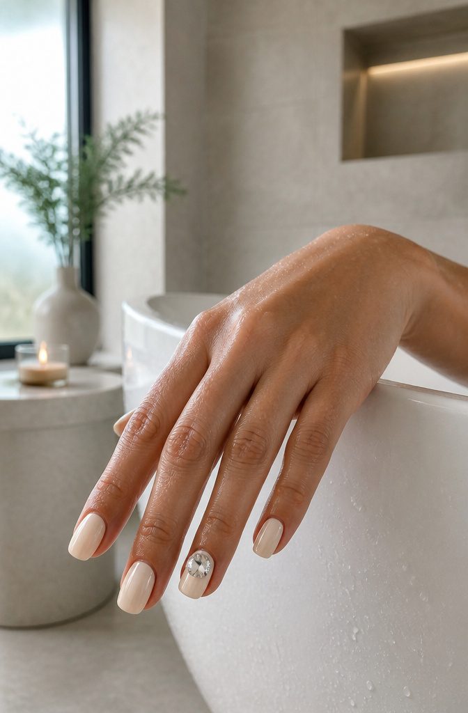 Rhinestone Nail Designs: 11 Ideas for Every Style 5 Nails with a single 4mm rhinestone placed on the ring finger.