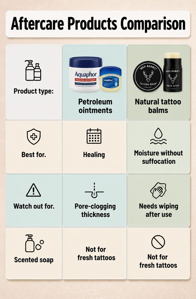 Tattoo Aftercare: A Complete Guide to Healing and Protecting Your Ink 7 A chart comparing different tattoo aftercare products and their benefits.