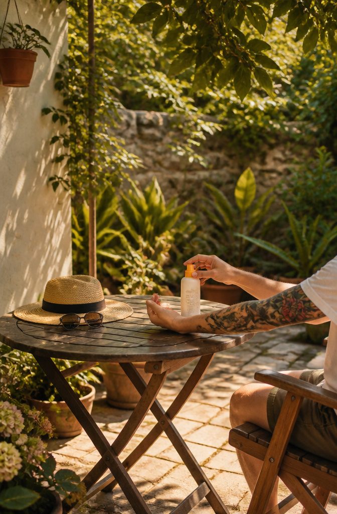 Tattoo Aftercare: A Complete Guide to Healing and Protecting Your Ink 5 A hand applying sunscreen over a tattoo on the arm.