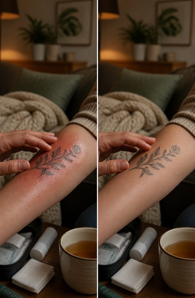 Tattoo Aftercare: A Complete Guide to Healing and Protecting Your Ink 8 A close-up of a tattoo with slight redness and swelling.