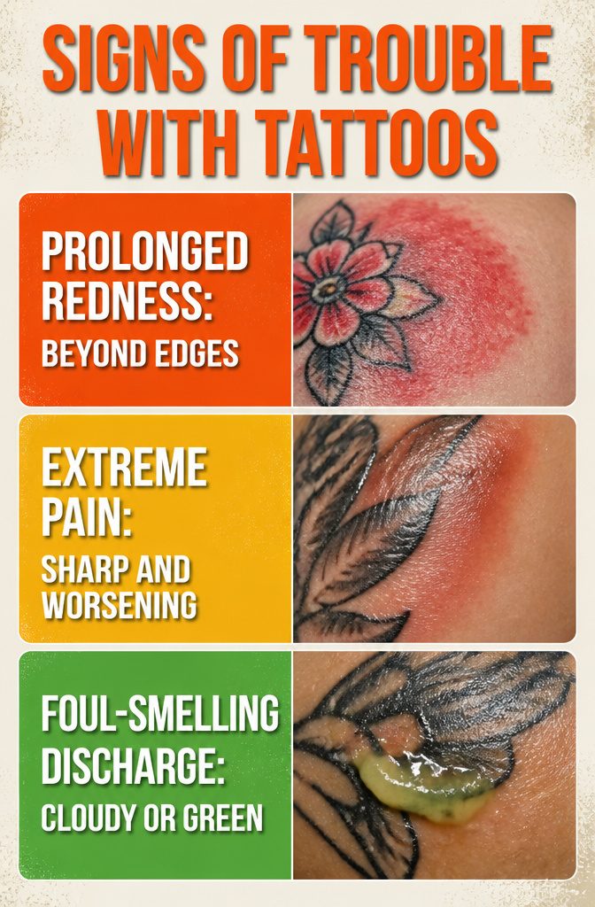 Tattoo Healing: A 5-Step Guide to the First Month 9 Image showing symptoms of trouble with a healing tattoo.