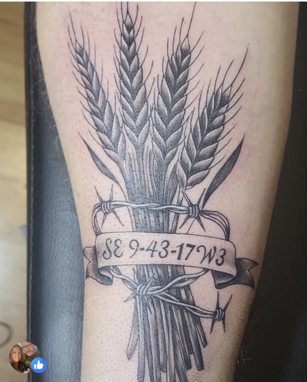 6 Wheat Tattoo Ideas for Your Next Ink 1 A black and grey tattoo of wheat stalks bundled with a ribbon and barbed wire.
